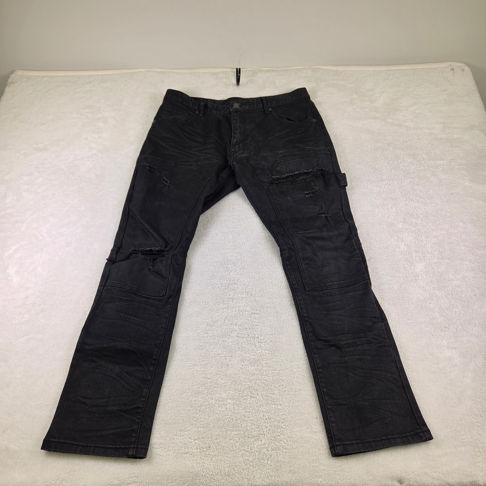 Kloud9 Mens Distressed Carpenter Jeans Black Ripped Slim Straight 38x32 RN154182